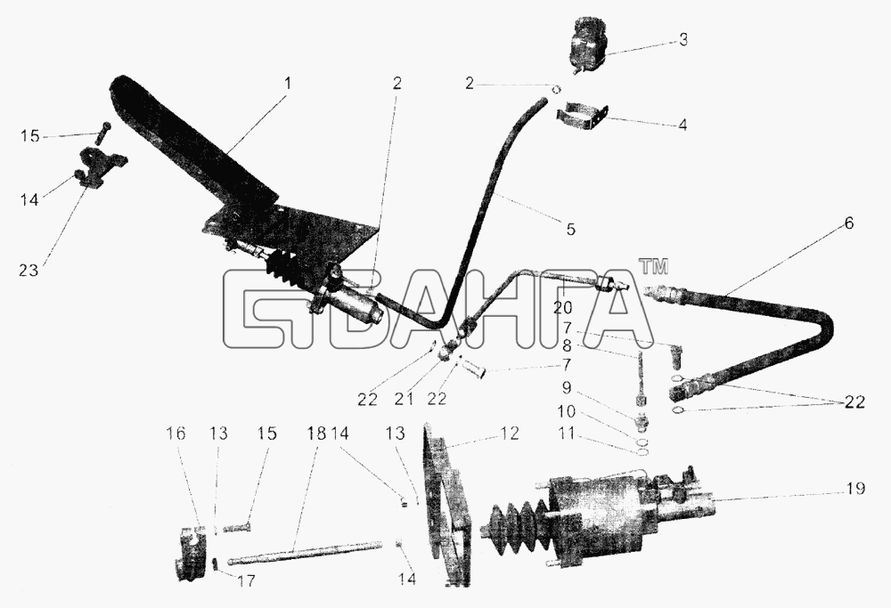 АМАЗ МАЗ-152 Схема Установка привода управления сцеплением-152